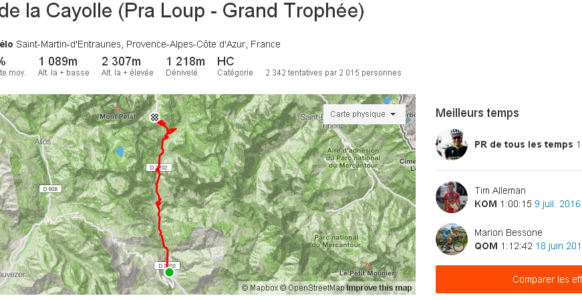 Segment Strava 3 Col de la Cayolle Pra Loup Grand Trophée