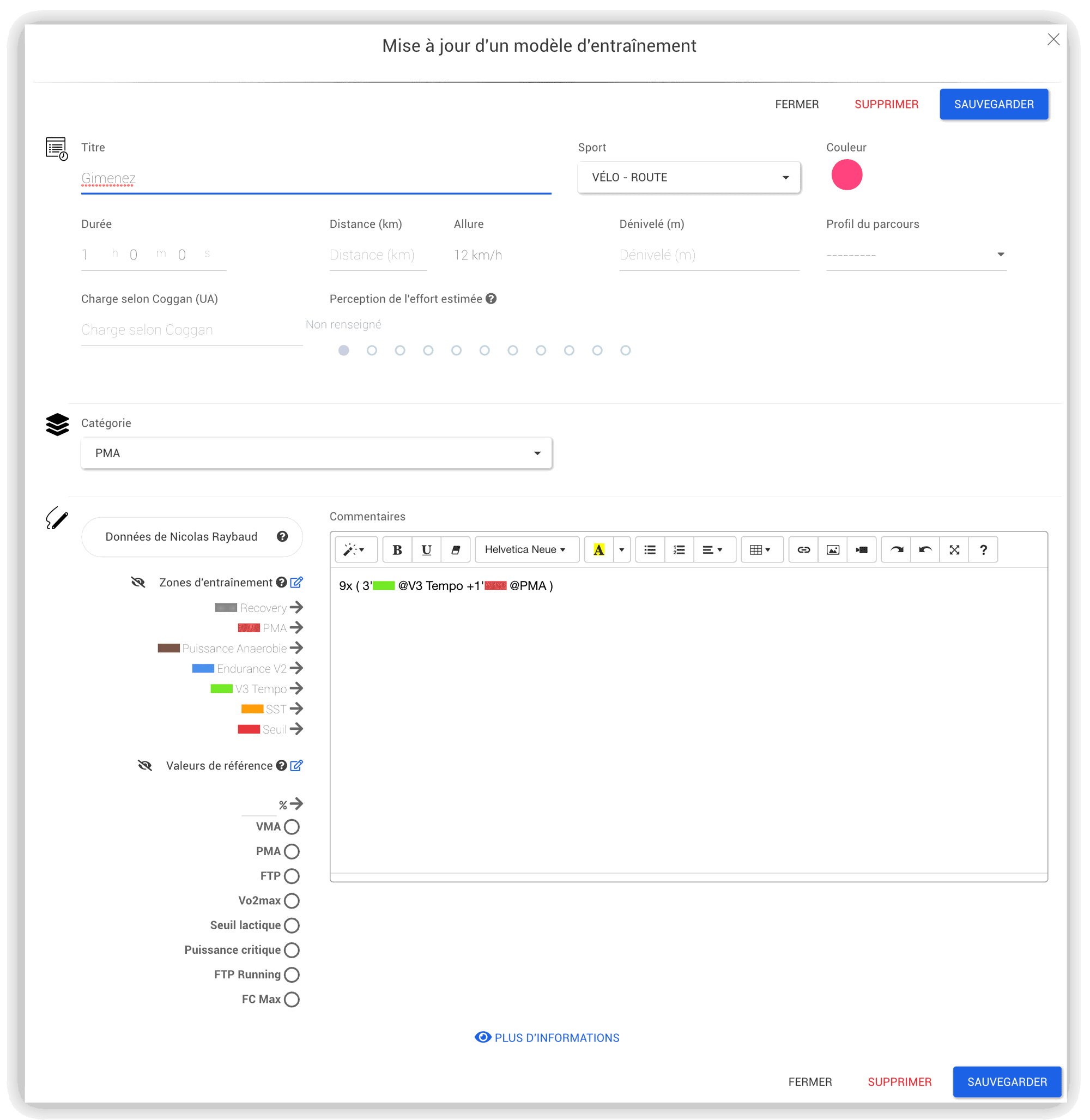 modele entrainement nolio